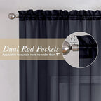 Lecloud Black Sheer Curtains 84 Inches Long 2 Panels, Solid Voile Light - Image 2