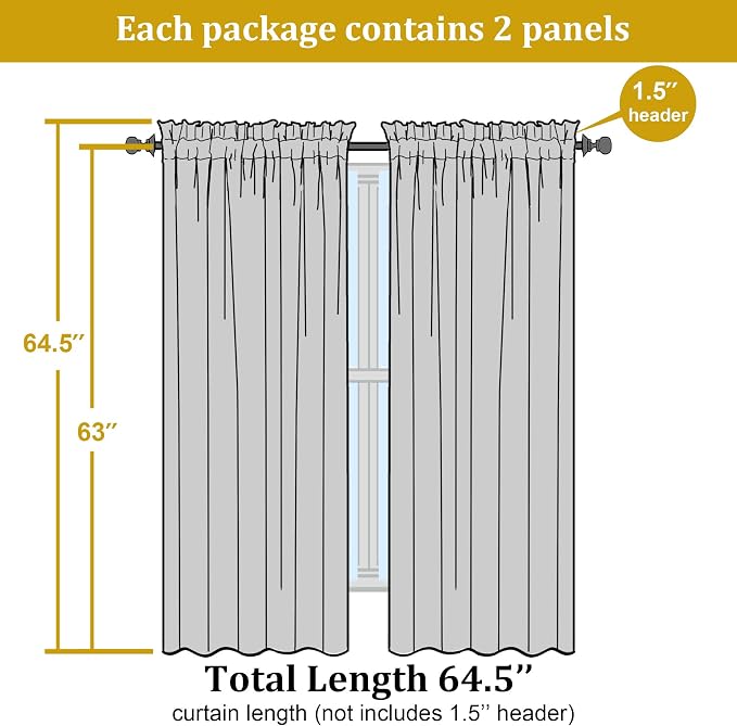 OWENIE Sheer Lime Curtains for Bedroom Living Room 63 Inch Length 2 Panels Set - Image 2