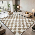4x6 Checkered Area Rugs for Bedroom, Fluffy Beige and White Checkered Rug Fuzzy by Boshengya