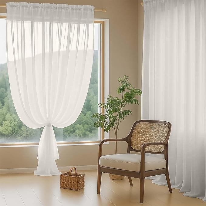 Ivory Sheer Curtains 216 Inches Long, Extra Long Light Filtering Scarf Curtains - Image 8