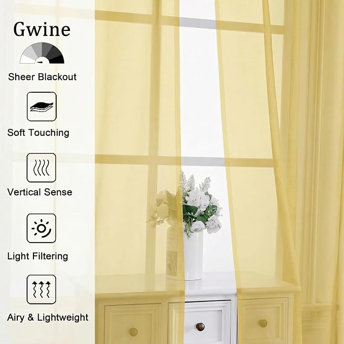 Gwine Sheer Curtains for Bedroom 54 inches Long - Image 4