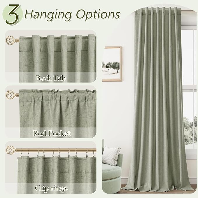 Guken 100% Blackout Linen Curtains 112 Inch Wide by 52 Inch 2 Panels Set - Image 6