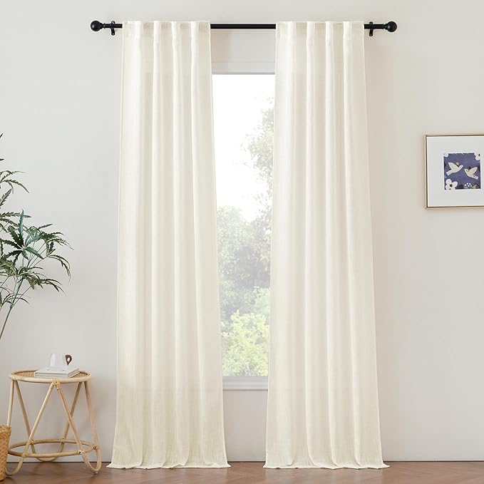 NICETOW Faux Linen Living Room Curtains 96 inch Length, Rod Pocket & Back Tab by NICETOWN