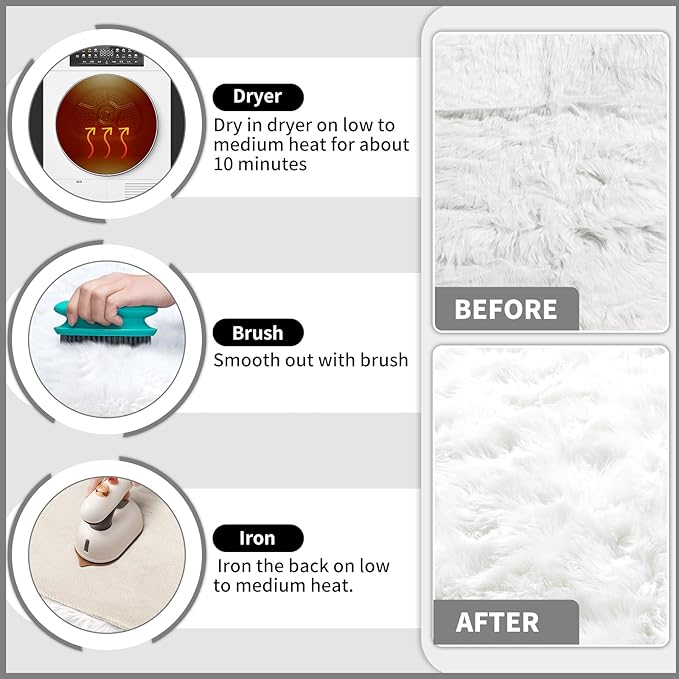 Ciicool 5 x 8 Feet Fluffy Faux Fur Area Rug White Faux Sheepskin Furry Rugs - Image 5