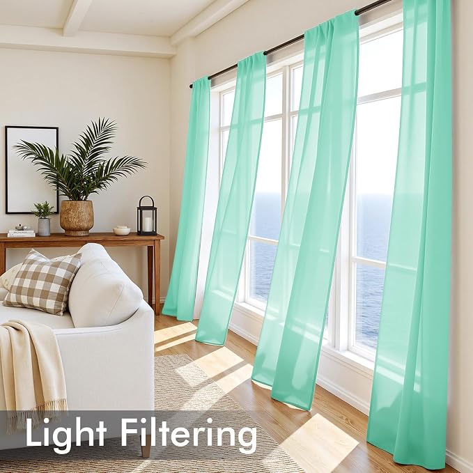 MIULEE Aqua Sheer Curtains 84 Inches Long, 4 Panels Set, Light Filtering Rod - Image 4