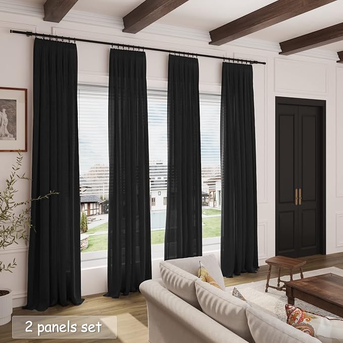 Black Linen Curtains 92 inches Long 2 Panels - Image 7