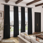 Nanspring Black Boho Curtains for Bedroom Back Tab Rod Pocket Semi Sheer Linen - Image 7