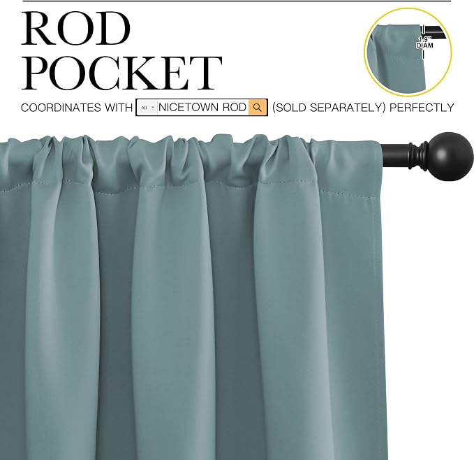 NICETOWN 2 Panels Blackout Curtains, Rod Pocket Thermal Insulated Drapes - Image 2