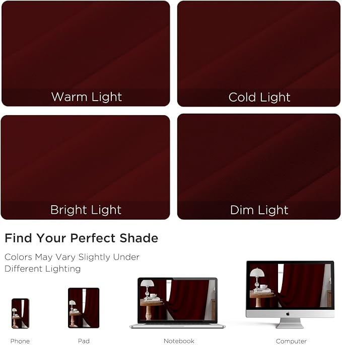 CUCRAF Burgundy Red Blackout Curtains 96 inch Length 2 Panels Set, Rod Pocket - Image 4