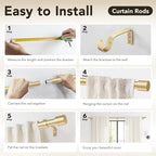 IFELS Heavy Duty Curtain Rods for Windows 72 to 144 Inch, 1 Inch Gold Curtain - Image 7
