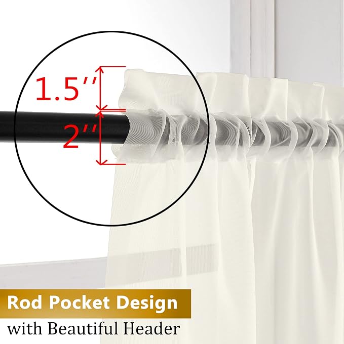 Aiyufneg Ivory Sheer Curtains 36 inch Length Kitchen Tiers Short Voile - Image 6