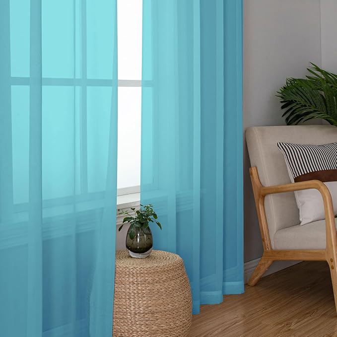 Aiyufeng Turquoise Sheer Curtains 84 Inches Long 2 Panels Set, Light Filtering - Image 5
