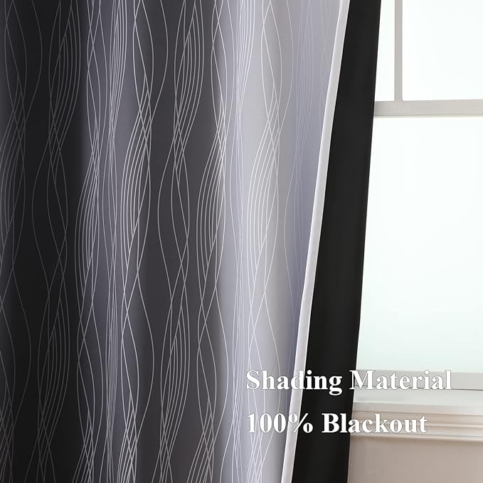 Estelar Textiler Ombre Greyish White Black Blackout Curtains & Drapes 63 Inch - Image 5
