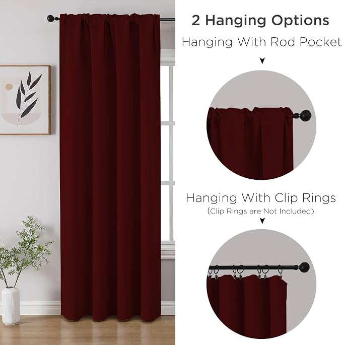 CUCRAF Burgundy Red Blackout Curtains 96 inch Length 2 Panels Set, Rod Pocket - Image 3