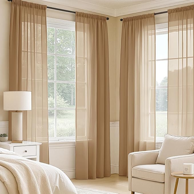 MIULEE Brown Sheer Curtains 108 Inches Long, 4 Panels Set, Rod Pocket Voile - Image 2
