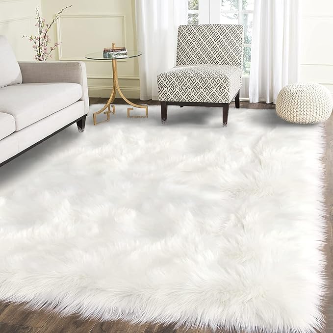 Latepis White Faux Fur Rug 8x10, Faux Fur Sheepskin Rug - Image 8
