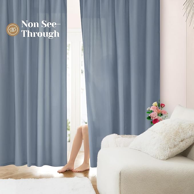HOMEIDEAS Non-See-Through Stone Blue Privacy Sheer Curtains, 52 X 84 Inches by HOMEIDEAS