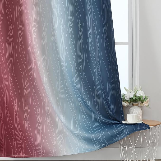 Estelar Textiler Navy Blue and Burgundy Red Ombre Blackout Curtains 54 Inch - Image 6