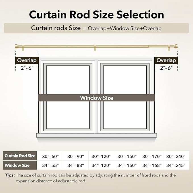 IFELS Heavy Duty Curtain Rods for Windows 28 to 48 Inch, 1 Inch Adjustable Gold - Image 5