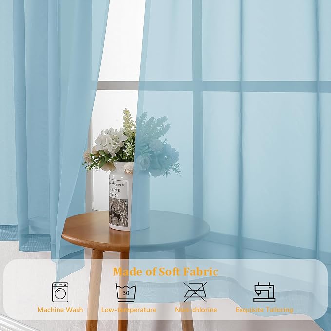 Gwine Sky Blue Sheer Curtains 90 Inches Long 2 Panels Set, Light Filtering - Image 7