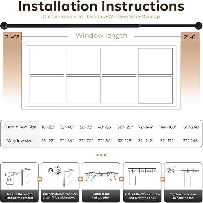 Zeerobee Curtain Rods for Windows 72 to 144, 1 Inch Industrial Wrap Around - Image 6