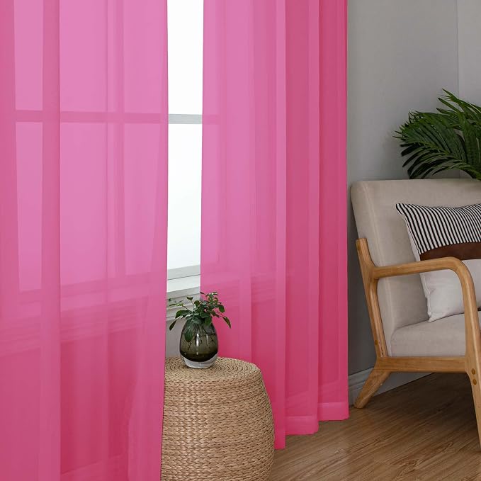 OWENIE Hot Pink Sheer Curtains for Bedroom Living Room 72 Inches Long 2 Panels - Image 3