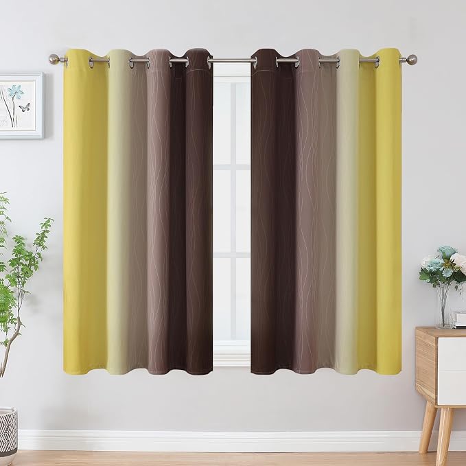 Estelar Textiler Brown and Yellow Blackout Curtains 45 Inch Length, Full Light - Image 2
