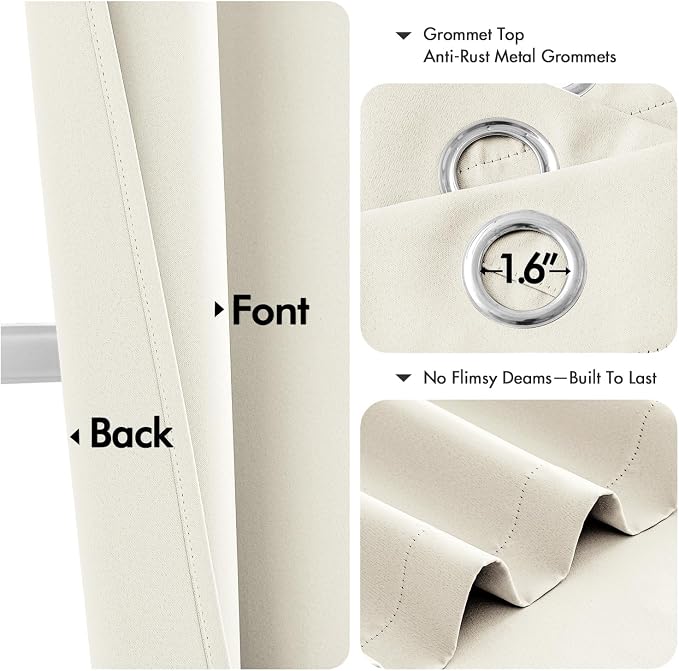 MIULEE Cream Blackout Curtains for Bedroom Living Room 54 Inches Long 2 Panels - Image 4