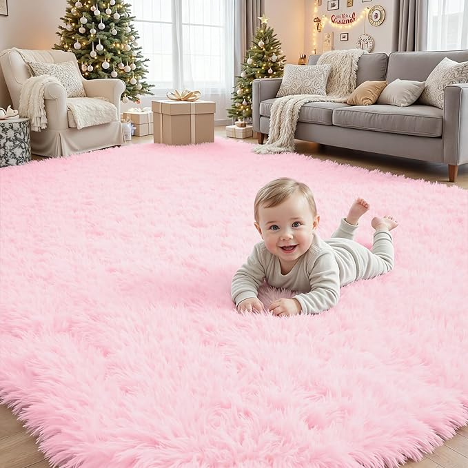 6x9 Area Rugs for Living Room Rug: Soft Fluffy Shag Light Pink Rugs for Bedroom by CarpetAddColortoYourLife