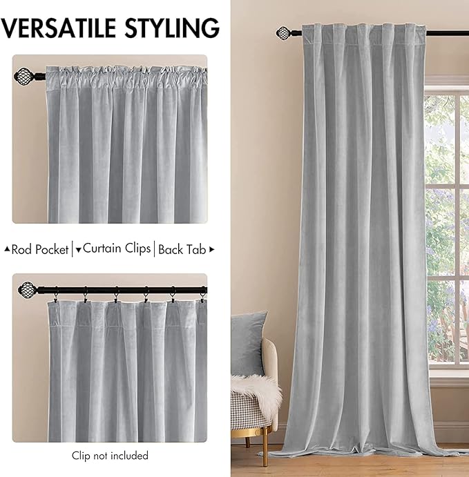 MIULEE Greyish White Velvet Curtains 90 inches 2 Panels - Image 2