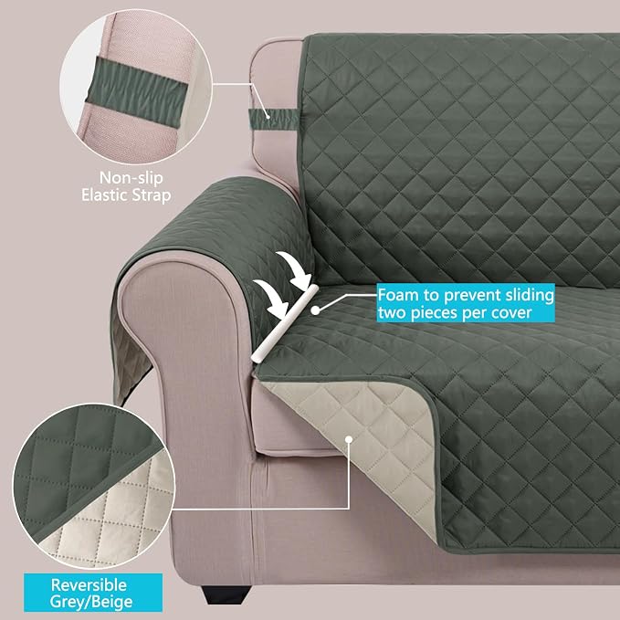 U-NICE HOME Reversible Oversized Chair Covers Quilted Water Repellent Pet - Image 3