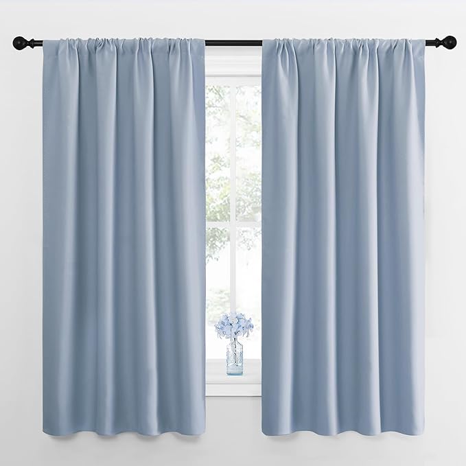 NICETOWN Bedroom Curtains Blackout Draperies, Vintage Blue, 1 Pair, 34-inch W x by NICETOWN