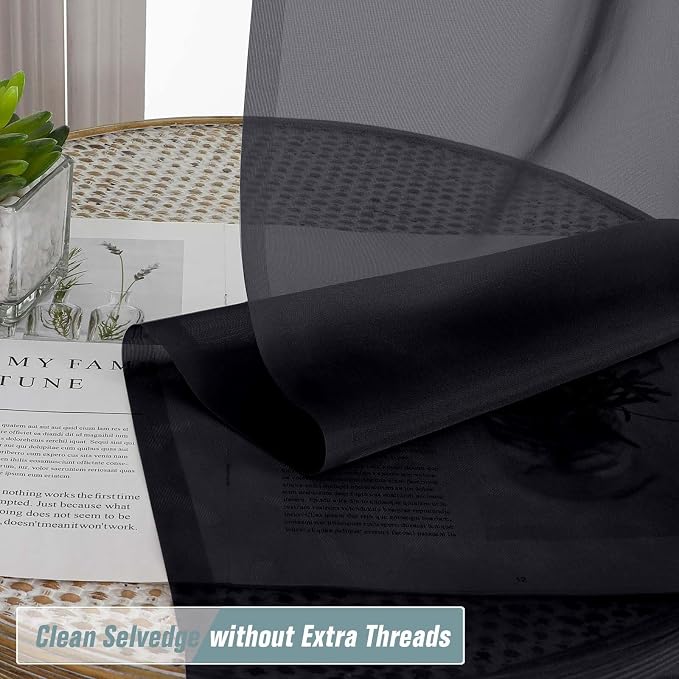 Black Small Sheer Curtains 2 Panels Set, Kitchen Curtains 36 Inch Length - Image 5