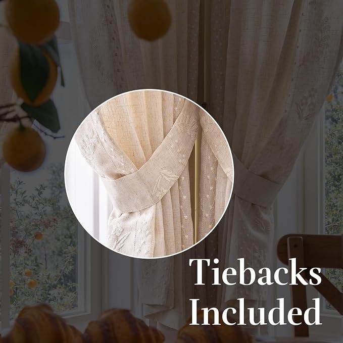 jinchan Belrose Linen Floral Cafe Curtains 54 Inch Length Embroidered Farmhouse - Image 8
