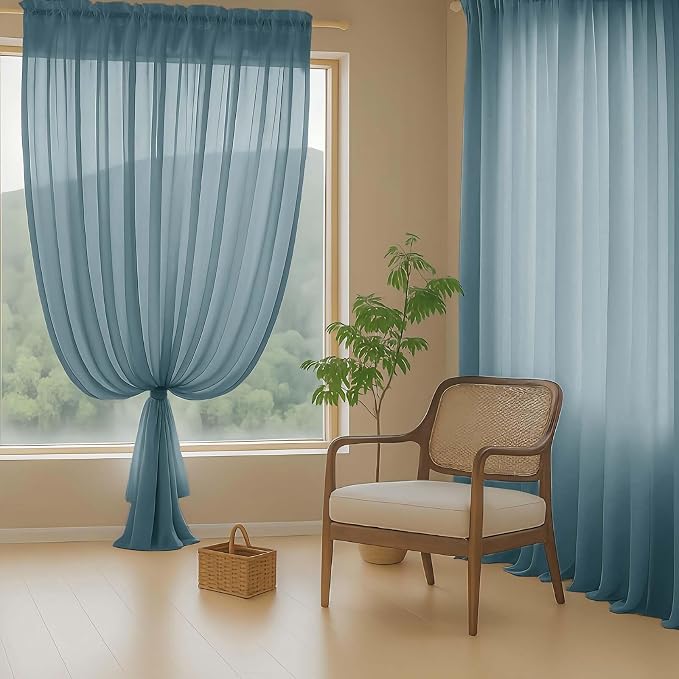 Dusty Blue Sheer Curtains for Window 72 inches Long 2 Panels Set, Soft Airy - Image 8