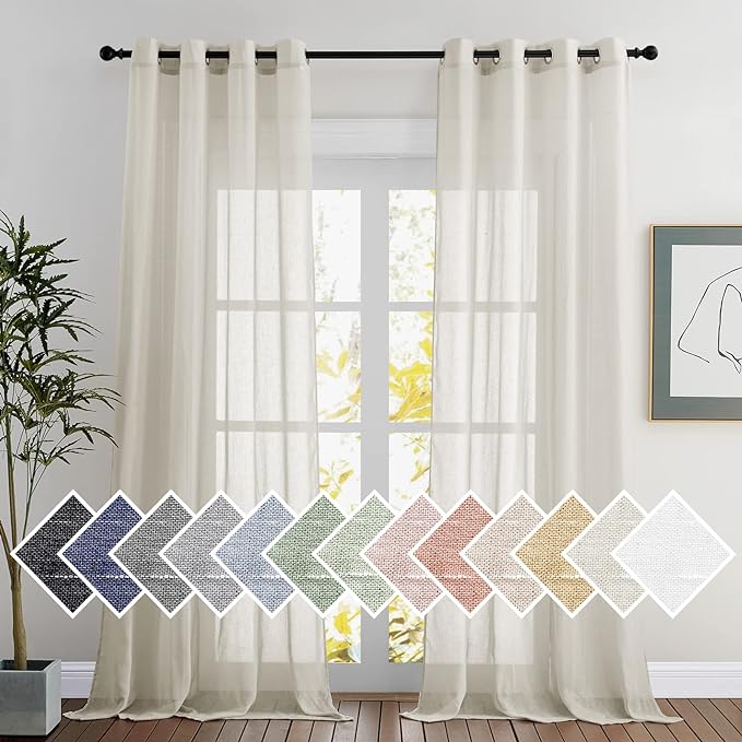 NICETOWN Natural Linen Sheer Curtains 120 inches Long, Privacy Chic Semi Sheer by NICETOWN