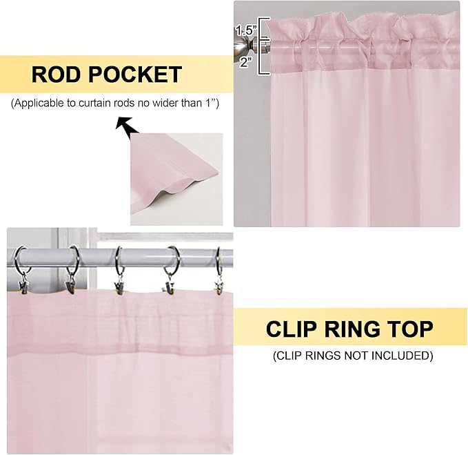 OVZME Blush Pink Sheer Curtains 84 Inches Long 2 Panels - Image 2