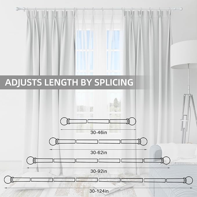 Thestoa Curtain Rods for Windows 30-62 Inch, 5/8" White Curtain Rod for Bedroom - Image 5