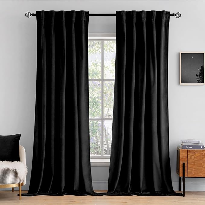 MIULEE Black Velvet Curtains 84 inches 2 Panels by MIULEE