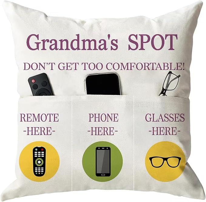ONFAON Grandma Gifts, Grandma's Spot Throw Pillow Covers 18x18 Inch, Put Phone by ONFAON