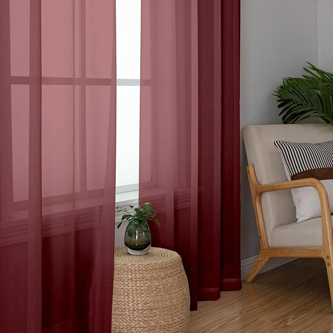 Aiyufeng 108 Inch Red Sheer Window Curtains - Image 2