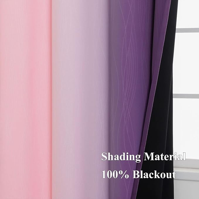 Estelar Textiler Ombre Pink and Purple Blackout Curtains 72 Inch Length 2 Panels - Image 5