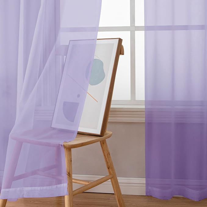 OWENIE Lavender Sheer Curtains 72 Inches Long Set of 2, Airy Sheer Curtains & - Image 4