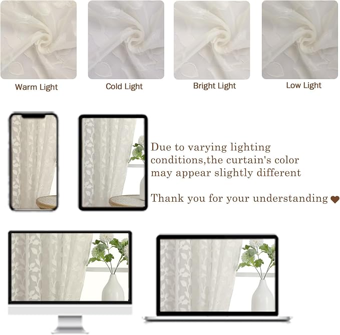 Chyhomenyc Ivory Sheer Curtains 84 Inch Length 2 Panels Set, Light Filtering - Image 3