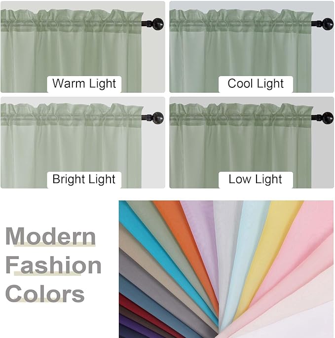 Sage Green Sheer Curtains 84 Inches Long 2 Panels, Soft Light Filtering Curtains - Image 7