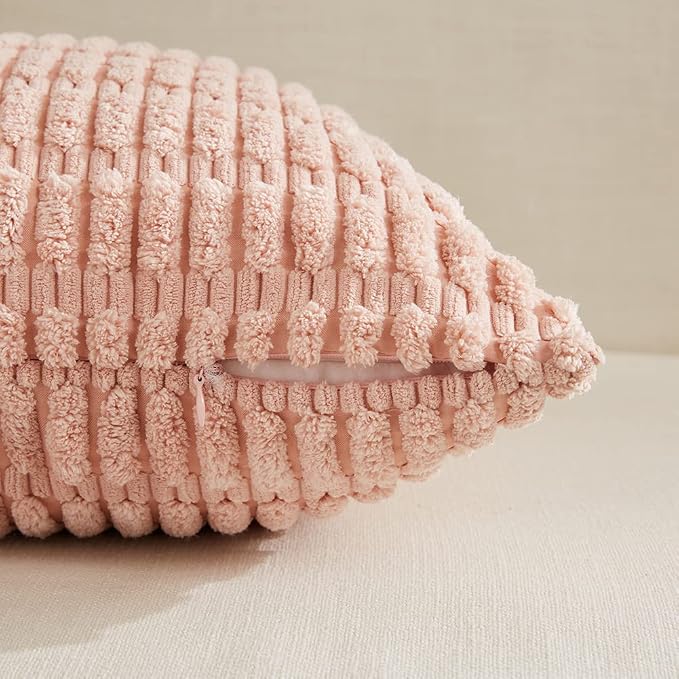 Fancy Homi 4 Packs Boho Pink Decorative Throw Pillow Covers 14x14 Inch - Image 3