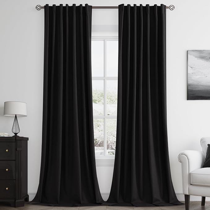 Guken Black 100% Blackout Curtains 120 Inch Length 2 Panels Set by Guken