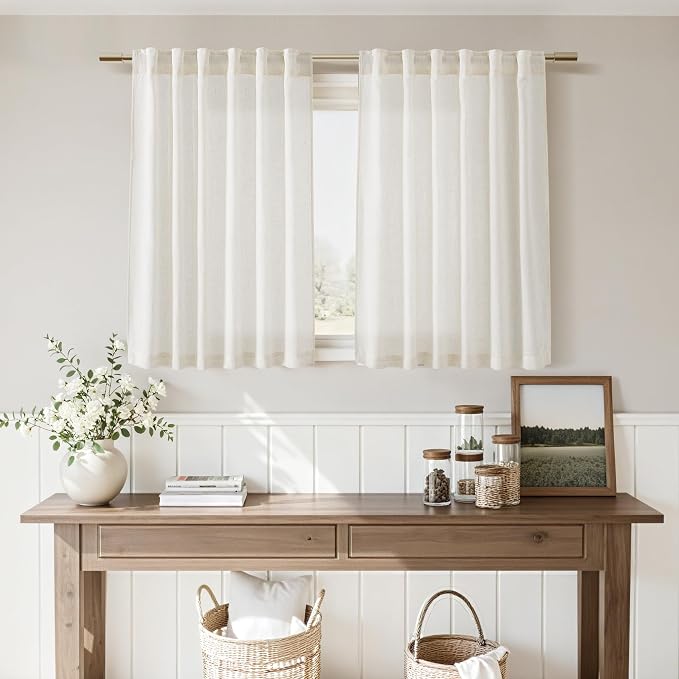 Nanspring 45 Inch Short Window Linen Curtains, Kitchen Window Curtains Over - Image 7