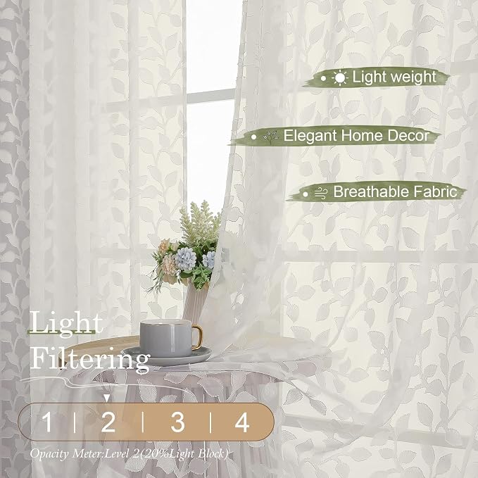 Chyhomenyc Ivory Sheer Curtains 84 Inch Length 2 Panels Set, Light Filtering - Image 2