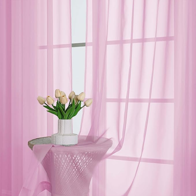 OVZME Light Pink Sheer Curtains 63 Inches Long 2 Panels Set, Light Filtering - Image 6